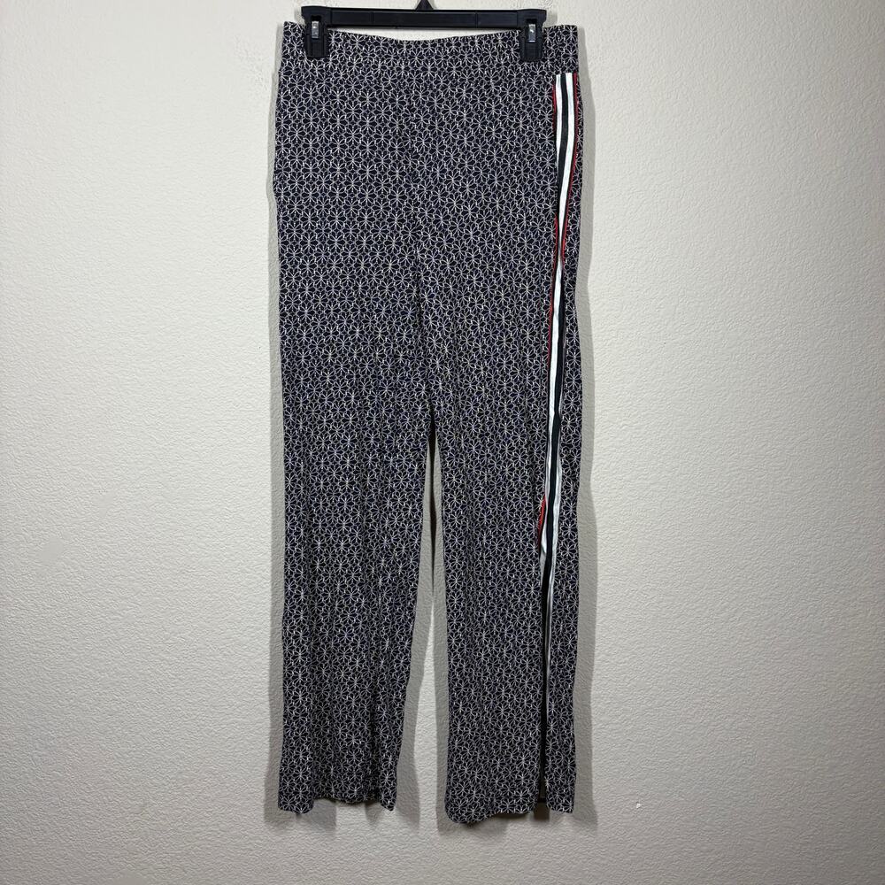 Grey State Womens XS Ulla Printed Pants Tile Print Navy Cotton Linen Elastic